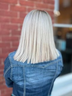 View Blunt (Women's Haircut), Hairstyle, Straight, Haircut, Hair Length, Shoulder Length Hair, Blonde, Full Color, Hair Color, Women's Hair - Ashley Ewing, Terre Haute, IN