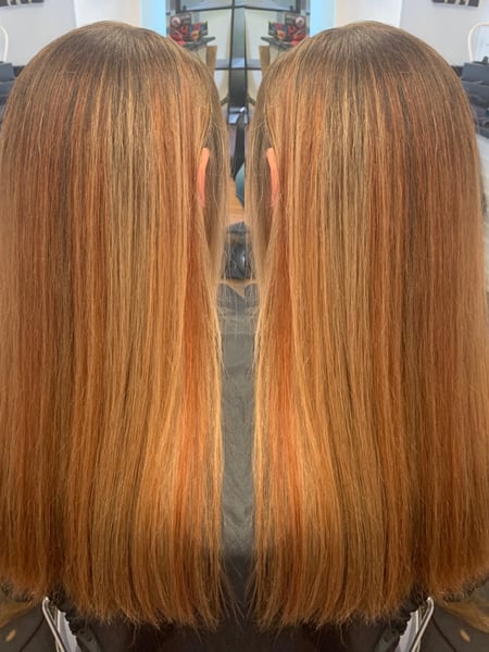 Image of  Medium Length, Hair Length, Women's Hair, Red, Hair Color, Blonde, Balayage