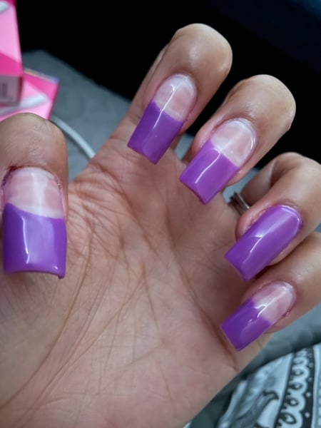 Image of  Nails, Acrylic, Nail Finish, Gel, Nail Length, Nail Color, Purple, Short, Manicure, Accent Nail, Nail Style, French Manicure, Hand Painted, Square, Nail Shape