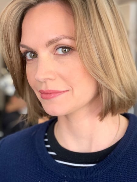 Image of  Women's Hair, Hair Color, Balayage, Blonde, Brunette, Full Color, Highlights, Short Ear Length, Hair Length, Bob, Haircuts, Hairstyles, Straight