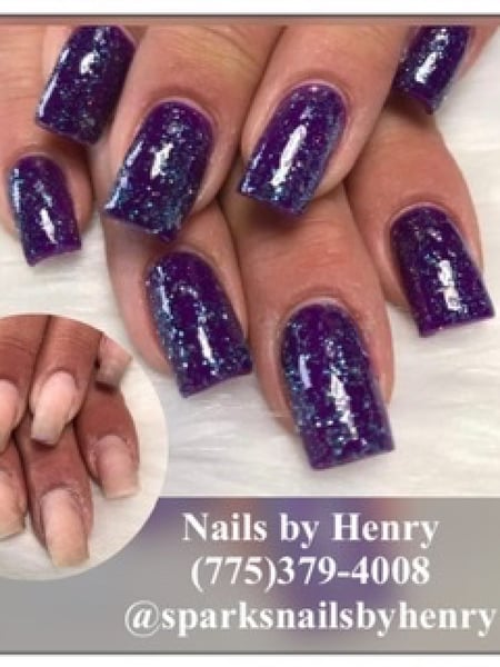 Image of  Short, Nails, Nail Length, Purple, Nail Color, Glitter, Acrylic, Nail Finish