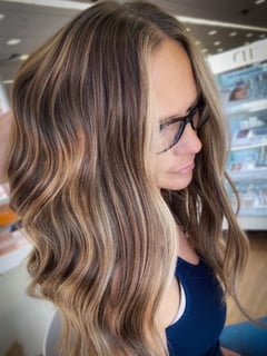 View Women's Hair, Blowout, Hair Color, Balayage, Blonde, Brunette, Black, Foilayage, Highlights, Ombré, Hairstyles, Beachy Waves, Curly, Bridal, Long, Hair Length - megan kendall, Owensboro, KY