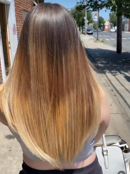 Image of  Haircuts, Ombré, Blonde, Blowout, Long, Permanent Hair Straightening, Hairstyles, Straight, Women's Hair, Hair Color, Highlights, Layered, Hair Length, Hair Extensions, Weave, Silk Press, Tape-In , Microlink