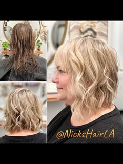 View Blonde, Hair Color, Highlights, Curls, Hairstyle, Beachy Waves, Layers, Women's Hair, Haircut, Bob - Nickolas Teague, Burbank, CA