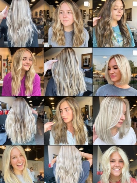 Image of  Women's Hair, Blowout, Hair Color, Balayage, Blonde, Brunette, Foilayage, Full Color, Highlights, Ombré, Hair Length, Permanent Hair Straightening, Hair Restoration