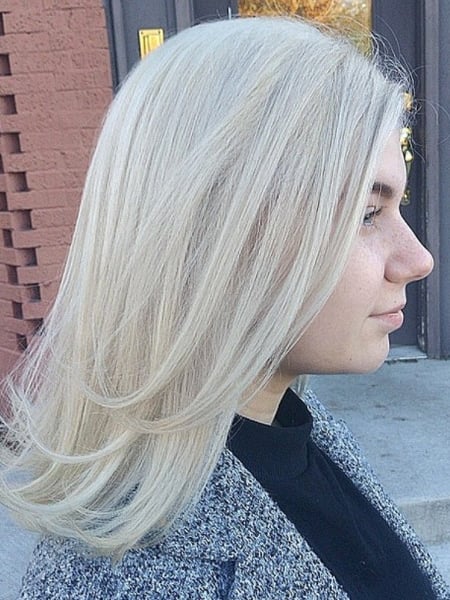 Image of  Women's Hair, Silver, Hair Color, Long Hair (Upper Back Length), Hair Length, Blunt (Women's Haircut), Haircut, Straight, Hairstyle