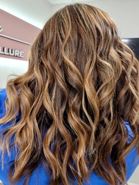 Image of  Blowout, Women's Hair, Beachy Waves, Hairstyles, Highlights, Hair Color, Full Color, Blonde, Balayage, Brunette, Foilayage, Long, Hair Length