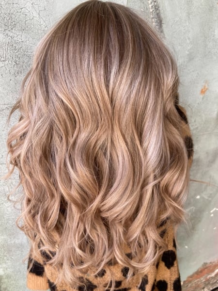 Image of  Women's Hair, Blowout, Hair Color, Blonde, Foilayage, Highlights, Hair Length, Long, Layered, Haircuts, Beachy Waves, Hairstyles