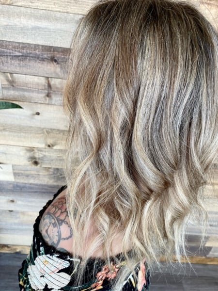 Image of  Women's Hair, Balayage, Hair Color, Brunette, Blonde, Color Correction, Foilayage, Highlights, Ombré, Hair Length, Short Chin Length, Shoulder Length, Haircuts, Layered, Hairstyles, Beachy Waves, Curly, Weave