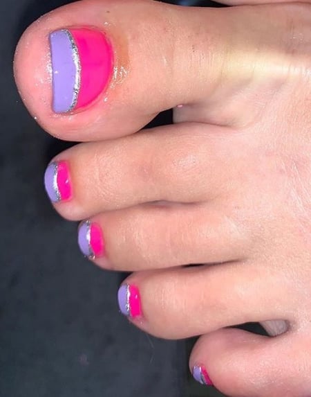 Image of  Nails, Pink, Nail Color, Purple, Gel, Nail Finish, Short, Nail Length, Round, Nail Shape, French Manicure, Nail Style