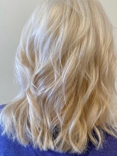 View Hair Color, Women's Hair, Blonde, Shoulder Length Hair, Hair Length, Layers, Haircut, Beachy Waves, Hairstyle - Rachel Schlene, New Castle, IN