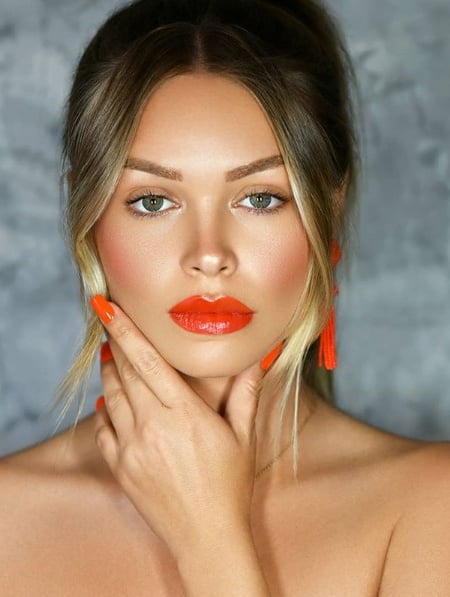 Image of  Makeup, Colors, Orange, Red, White, Daytime, Look, Fair, Skin Tone