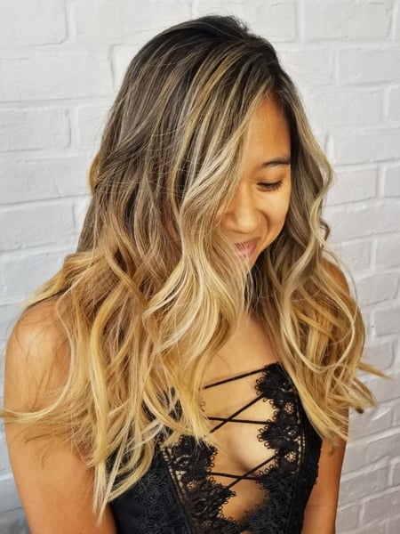 Image of  Women's Hair, Blowout, Hair Color, Balayage, Blonde, Color Correction, Foilayage, Highlights, Ombré, Hair Length, Medium Length, Haircuts, Layered, Shaved, Beachy Waves, Hairstyles