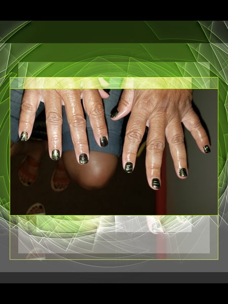 Image of  Nails, Nail Art, Gel, Green, Black, 3D, Round, Nail Style, Nail Color, Nail Length, Manicure, Nail Finish, Short, Nail Shape, Nail Service Type