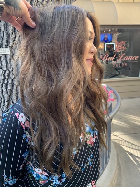 Image of  Women's Hair, Balayage, Hair Color, Full Color, Foilayage, Brunette, Highlights, Ombré, Hair Length, Medium Length, Haircuts, Layered, Hairstyles, Beachy Waves, Curly, Natural, Weave