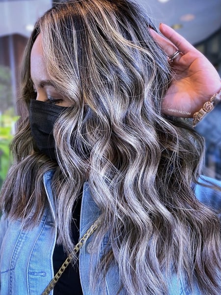 Image of  Women's Hair, Balayage, Hair Color, Brunette, Blonde, Foilayage, Highlights, Medium Length, Hair Length, Long, Shoulder Length, Layered, Haircuts, Beachy Waves, Hairstyles