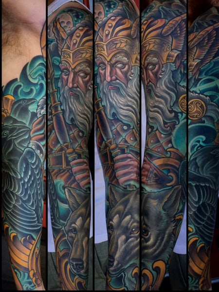 Image of  Tattoos, Tattoo Style, Tattoo Bodypart, Tattoo Colors, Japanese, Shoulder, Arm , Forearm , Blue, Gold