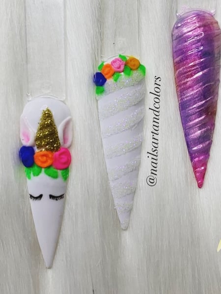 Image of  Nails, Manicure, Nail Finish, Acrylic, Gel, Long, Nail Length, Medium, Clear, Nail Color, Metallic, Nail Style, Hand Painted, Nail Art, 3D, Almond, Nail Shape, Stiletto, Square, Oval
