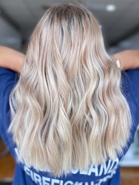 Image of  Women's Hair, Blonde, Hair Color, Highlights, Medium Length, Hair Length, Beachy Waves, Hairstyles