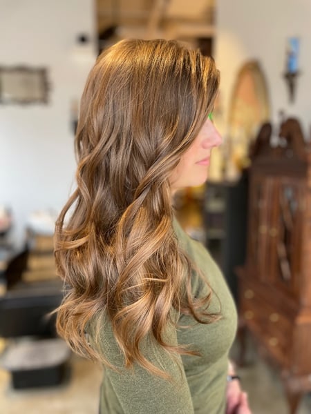 Image of  Layered, Haircuts, Women's Hair, Curly, Hairstyles, Beachy Waves, Highlights, Hair Color, Foilayage, Long, Hair Length