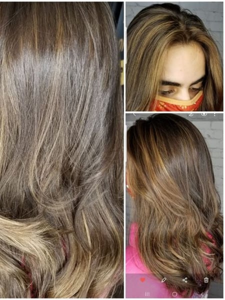 Image of  Layered, Haircuts, Women's Hair, Brunette, Hair Color, Highlights, Medium Length, Hair Length