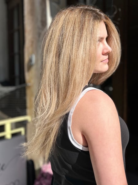 Image of  Haircuts, Blonde, Long, Women's Hair, Hair Color, Layered, Hair Length, Full Color, Foilayage