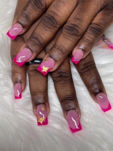 Image of  Nails, Acrylic, Nail Finish, Medium, Nail Length, Pink, Nail Color, Hand Painted, Nail Style, French Manicure, Stickers, Square, Nail Shape