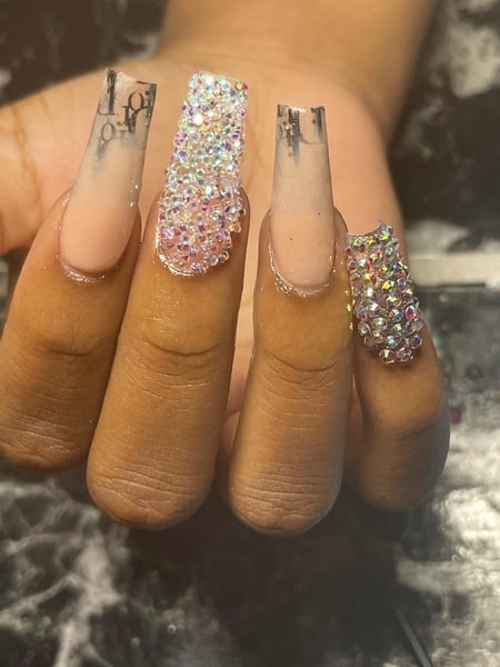 Image of  Nails, Nail Finish, Acrylic, Medium, Nail Length, Beige, Nail Color, Black, Nail Jewels, Nail Style, Mix-and-Match, Ombré, Stickers, Coffin, Nail Shape