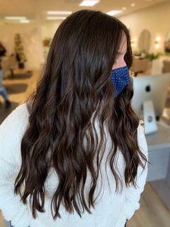 View Women's Hair, Brunette, Hair Color, Full Color, Long, Hair Length, Medium Length, Bangs, Haircuts, Layered, Curly, Blunt, Beachy Waves, Hairstyles, Curly, Natural - Brianna Burford, Wilsonville, OR