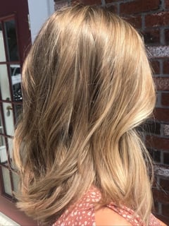 View Women's Hair, Blonde, Hair Color, Blowout, Shoulder Length, Hair Length, Haircuts, Layered, Hairstyles, Beachy Waves - Cheri, Wilmington, MA