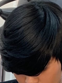 View Women's Hair, Black, Hair Color, Pixie, Short Ear Length, Bangs, Haircuts, Weave, Hairstyles, 3B, Hair Texture - Ava Banton, New York, NY