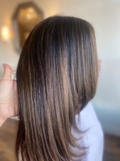 View Hair Color, Straight, Hairstyle, Highlights, Women's Hair - Melissa Tabares, Sherman Oaks, CA