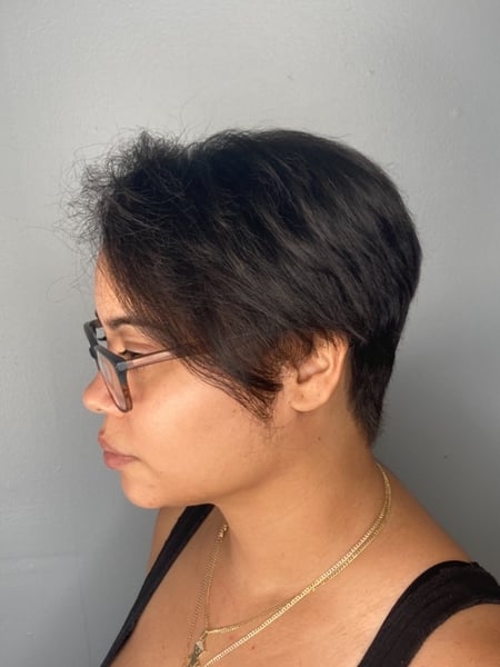 Image of  Women's Hair, Pixie, Short Ear Length, Shaved, Haircuts, Bangs, Natural, Hairstyles, Straight