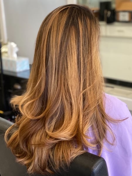 Image of  Women's Hair, Balayage, Hair Color, Brunette, Blonde, Foilayage, Long, Hair Length, Layered, Haircuts
