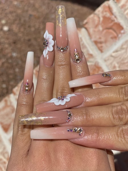 Image of  XXL, Nail Length, Nails, Long, Ombré, Nail Style, Accent Nail, Mix-and-Match, 3D, Nail Jewels, Glitter, Nail Color, Acrylic, Nail Finish, Gel, Coffin, Nail Shape, Ballerina, Pink, Beige, XL