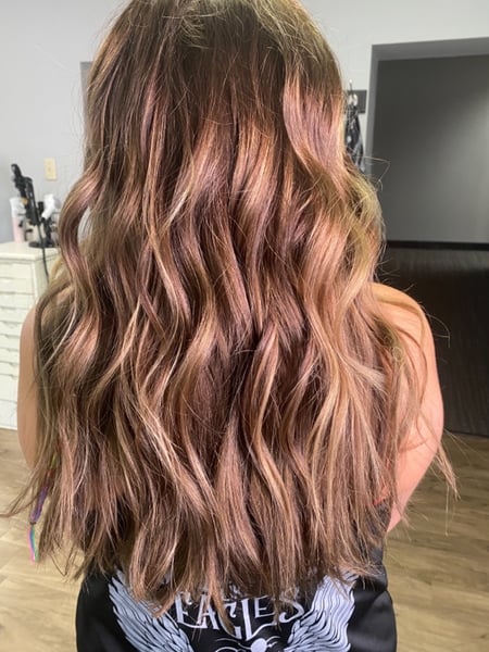 Image of  Women's Hair, Balayage, Hair Color, Brunette, Foilayage, Long, Hair Length, Curly, Haircuts, Beachy Waves, Hairstyles, Curly