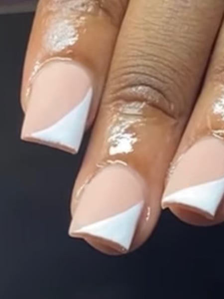 Image of  Short, Nail Length, Nails, Nail Art, Nail Style, Hand Painted, French Manicure, Reverse French, White, Nail Color, Beige, Gel, Nail Finish, Acrylic, Square, Nail Shape