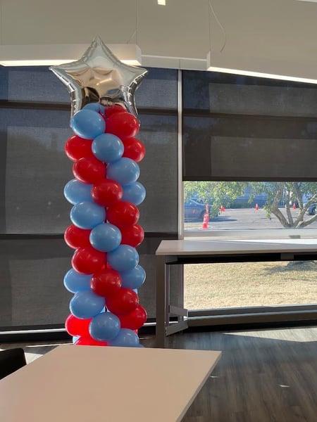 Image of  Balloon Decor, Arrangement Type, Balloon Composition, Event Type, Birthday, Wedding, Graduation, Holiday, Valentine's Day, Corporate Event, Colors, Blue, Red, Balloon Column, School Pride