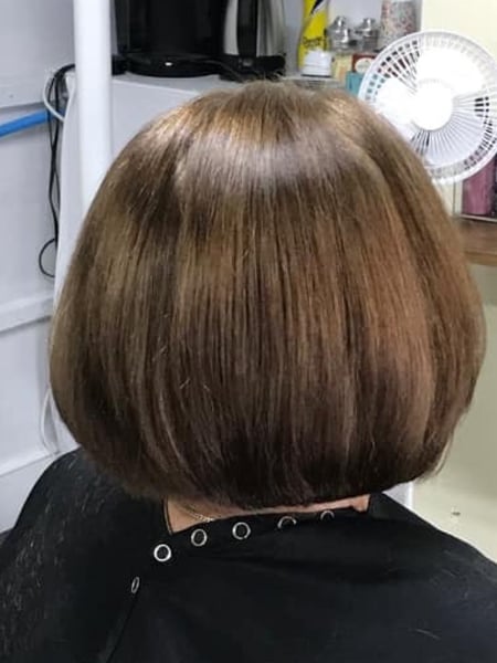 Image of  Bob, Haircuts, Women's Hair, Blowout, Straight, Hairstyles, Brunette, Hair Color, Short Chin Length, Hair Length