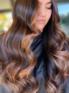 View Brunette Hair, Haircut, Balayage, Hairstyle, Curls, Women's Hair, Hair Color, Layers, Hair Length, Long Hair (Upper Back Length), Vintage (Hair) - Nina Nears, San Diego, CA