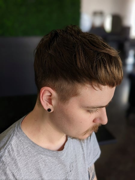 Image of  Low Fade, Haircut, Men's Hair, Classic Cut, Scissor Cut, Short Ear Length Hair, Blowout