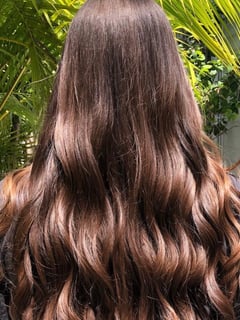 View Long, Women's Hair, Brunette, Hair Color, Highlights, Hair Length, Beachy Waves, Hairstyles - Alana Estenoz, Key West, FL
