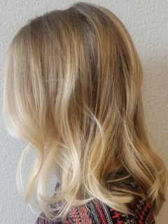 View Women's Hair, Hair Color, Blonde, Highlights, Medium Length, Hair Length, Beachy Waves, Hairstyles - Dani , Denver, CO