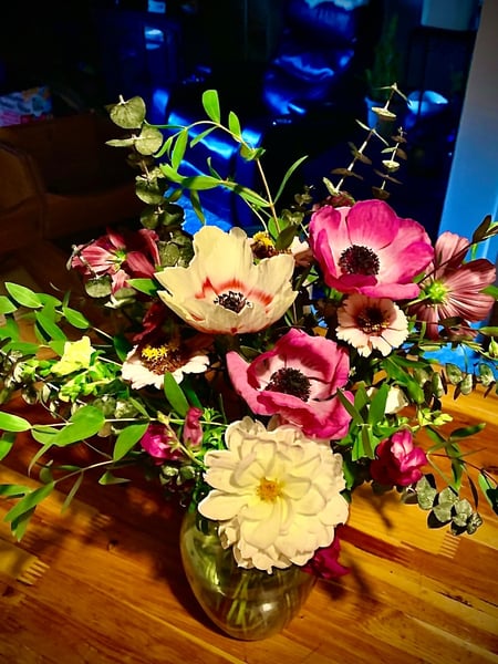 Image of  Florist, Arrangement Type, Centerpiece, Occasion, Valentine's Day, Love & Romance, Get Well, Birthday, Mother's Day, Flower Type, Dahlias, Eucalyptus, Anemone, Cosmos, Zinnia