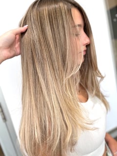 View Foilayage, Women's Hair, Hair Color, Blonde, Long Hair (Mid Back Length), Hair Length, Haircut, Straight, Hairstyle - Stephanie Tocco, Sterling Heights, MI