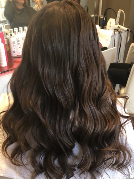 Image of  Blowout, Women's Hair, Silk Press, Permanent Hair Straightening, Beachy Waves, Hairstyles, Medium Length, Hair Length