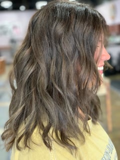 View Full Color, Hairstyle, Beachy Waves, Curly, Haircut, Layers, Hair Length, Shoulder Length Hair, Brunette Hair, Hair Color, Women's Hair - Stacie McRae, Cumming, GA