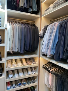 View Closet Organization, Hanging Clothes, Shoe Shelves, Folded Clothes, Professional Organizer - Julia Pinsky, Beverly Hills, CA