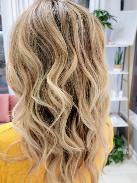 Image of  Layered, Haircuts, Women's Hair, Blowout, Beachy Waves, Hairstyles, Highlights, Hair Color, Full Color, Color Correction, Blonde, Balayage, Brunette, Foilayage, Medium Length, Hair Length