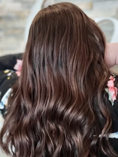 View Long Hair (Mid Back Length), Brunette Hair, Hair Color, Balayage, Hair Length, Hairstyle, Beachy Waves, Women's Hair, Haircut, Layers - Stefanie Smith, Syracuse, NY